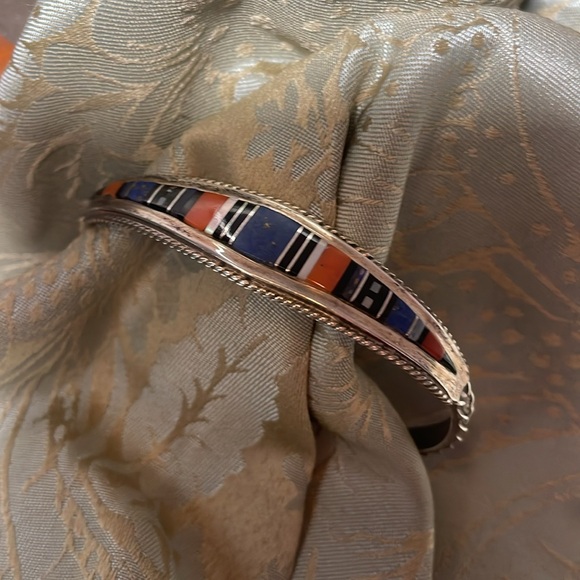 Native American Indian Turquoise bracelet red white blue and black - Picture 1 of 5